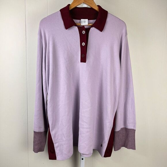 Bogner Sweater Womens Size 14 Lavender Maroon Color Block Side Buttons‎ Collared - Picture 1 of 7
